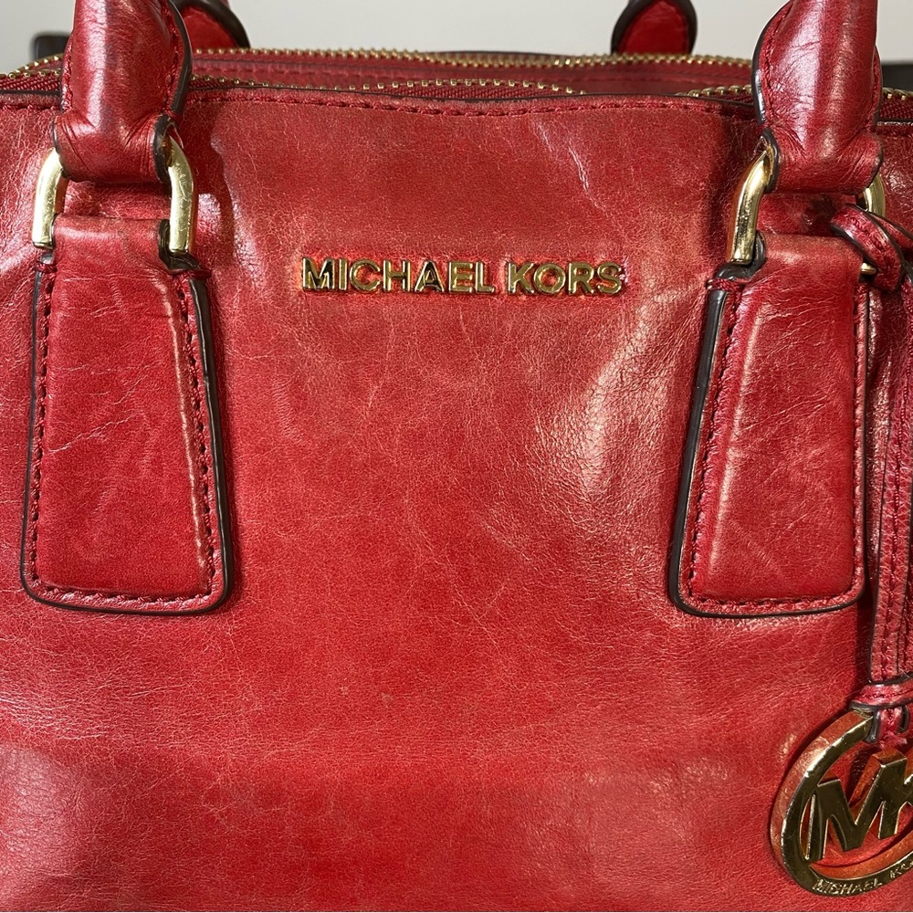Michael Kors Alexis Medium Leather Satchel Caramel Red - Picture 3 of 14